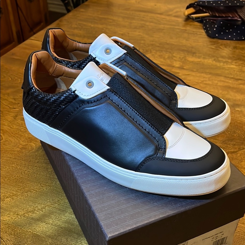 Zegna Tommaso Men's Black and White Sneakers